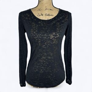 Mudd Black Burnout Long Sleeve Top Sz M Semi Sheer Layering Stretch Grunge Goth